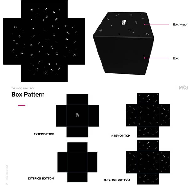 custom magic 8 ball box design printed with full color full coverage logo