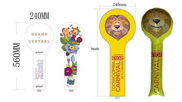 If the mascot of your company is a animal or any cartoon figure.You can have personalized the thunder stick with the head of your mascot or your can send us the head sculpture only.