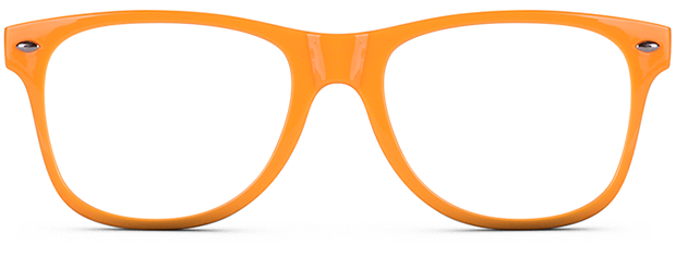 sunglasses with logo printed on lenses and orange frame