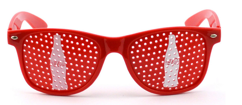 front view of red pinhole sunglasses for liquor brand