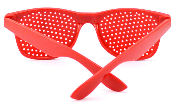 back view of red pinhole sunglasses for liquor brand
